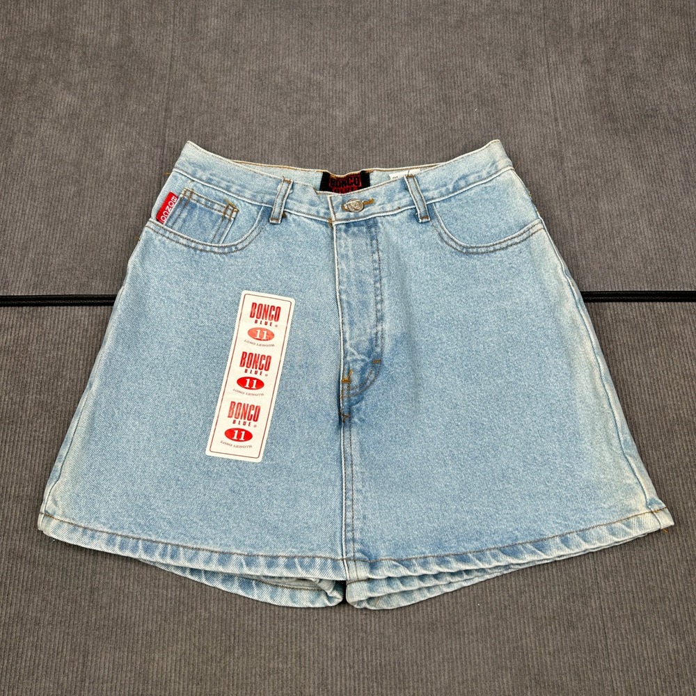 Bongo Blue Vintage High Waisted Denim Shorts Light Wash Long Length Size 11 Y2K
